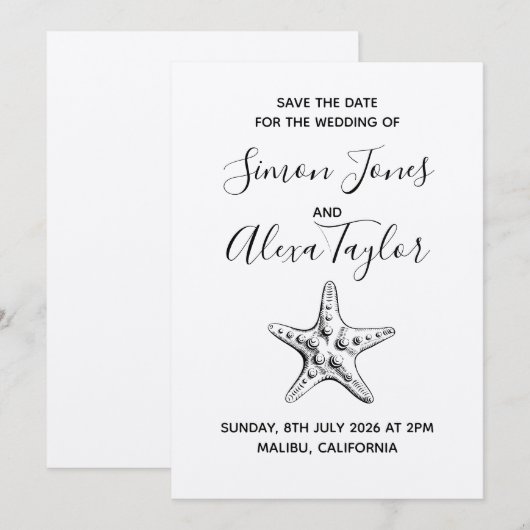 Save The Date Mariage de destination moderne à la plage, date à (Devant / Derrière)