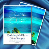 Save The Date Mariage de destination tropical bleu océan fiançai