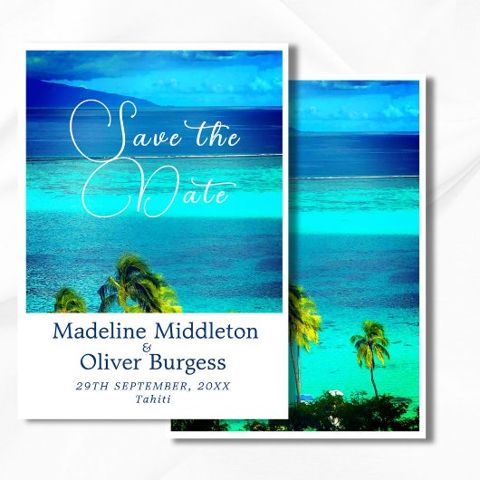 Save The Date Mariage de destination tropical bleu océan fiançai