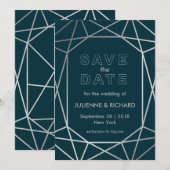 Save The Date Mariage de diamant géométrique en argent Enregistr (Devant / Derrière)