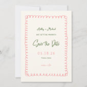 Save The Date Mariage de divertissement français rose et vert (Devant)