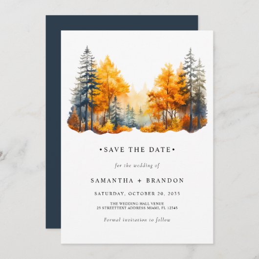 Save The Date Mariage de Fall Woods (Devant / Derrière)