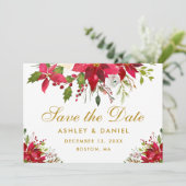 Save The Date Mariage de Fêtes Poinsettia Floral Or (Debout devant)