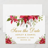 Save The Date Mariage de Fêtes Poinsettia Floral Or (Devant / Derrière)