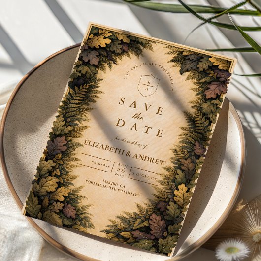 Save The Date Mariage de feuillage de bois automnal
