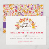Save The Date Mariage de feuillage de Fleur sauvage Boho violet  (Devant / Derrière)