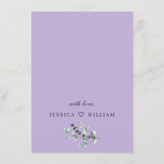 Save The Date Mariage de feuillage moderne Eucalyptus Lavender (Dos)