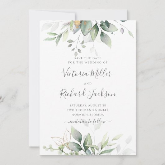 Save The Date Mariage de feuillage vert Eucalyptus (Devant)