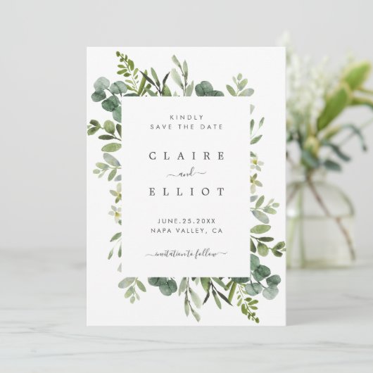 Save The Date Mariage de feuillage vert Eucalyptus (Debout devant)