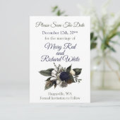 Save The Date Mariage de Fleur de Conifère d'Hiver Navy Crème Pi (Debout devant)