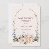 Save The Date Mariage de Fleur sauvage d'aquarelle neutre Boho (Devant)