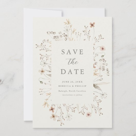 Save The Date Mariage de Fleur sauvage de cadre floral Boho (Devant)
