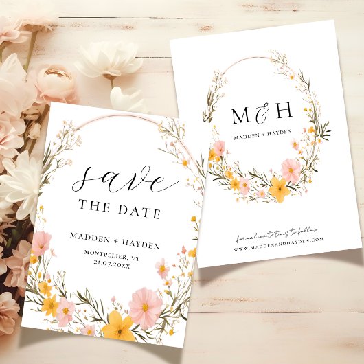 Save The Date Mariage de Fleur sauvage de fleurs de Boho neutres