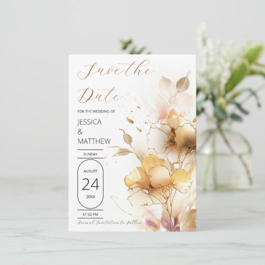 Save The Date Mariage de fleurs blanches et dorées (Debout devant)