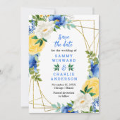 Save The Date Mariage de fleurs bleu et jaune (Devant)