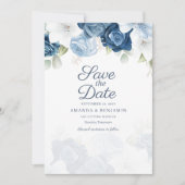 Save The Date Mariage de fleurs bleu foncé (Devant)