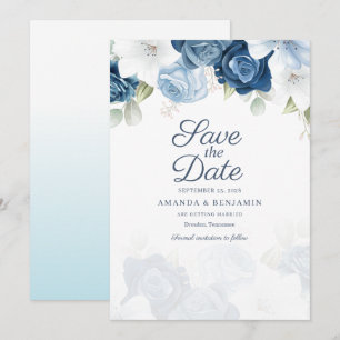 Save The Date Mariage de fleurs bleu foncé