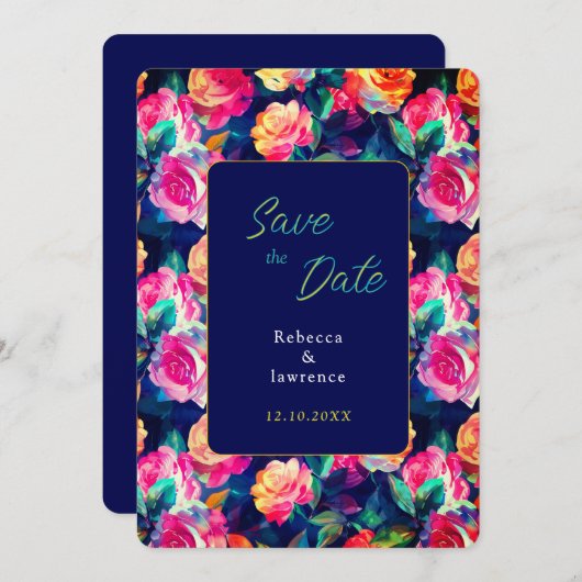 Save The Date Mariage de fleurs colorées élégantes (Devant / Derrière)
