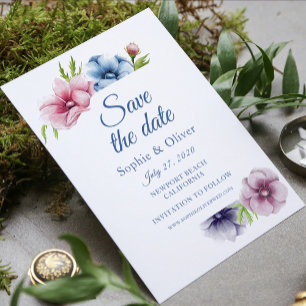 Save The Date Mariage de fleurs d'anémone aquarelle