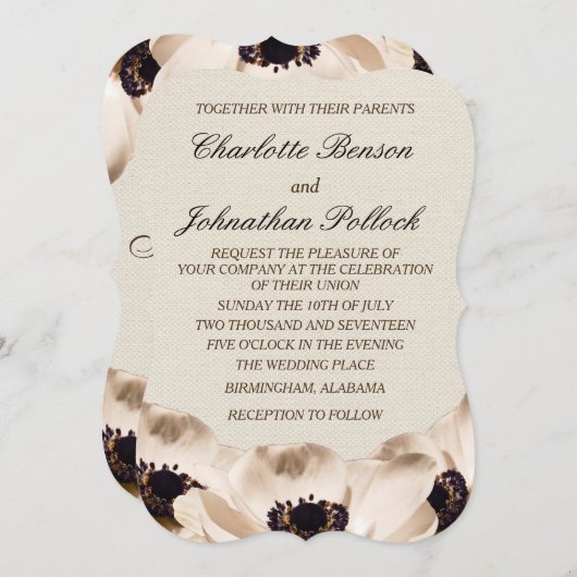 Save The Date Mariage de fleurs d'anémone blanc classique (Devant / Derrière)