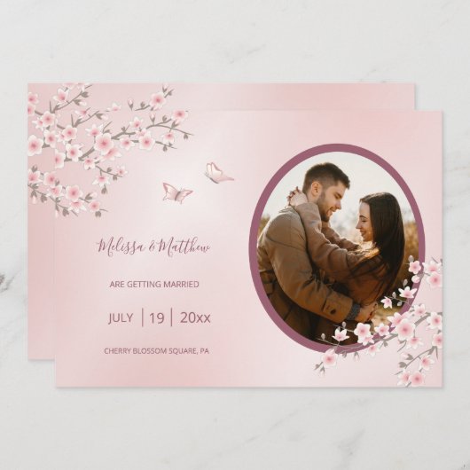 Save The Date Mariage de fleurs de cerisier rose (Devant / Derrière)