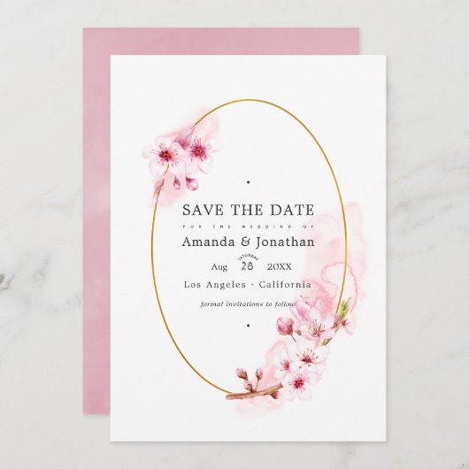 Save The Date Mariage de fleurs de cerisier rose (Devant / Derrière)