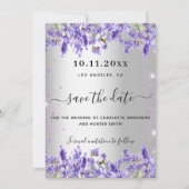 Save The Date Mariage de fleurs de lavande d'argent enregistrer  (Devant)