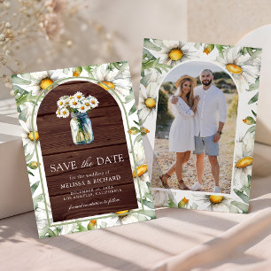 Save The Date Mariage de fleurs de marguerites en bois rustique 