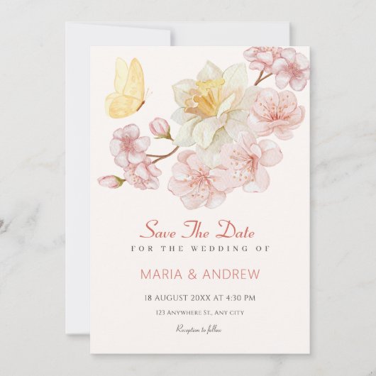 Save The Date Mariage de fleurs de pêche (Devant)