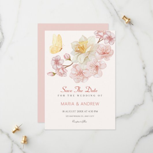Save The Date Mariage de fleurs de pêche (Devant/Arrière en situation)