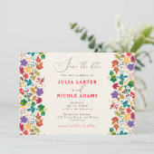 Save The Date Mariage de fleurs de prés pourpre jaune moutarde d (Debout devant)