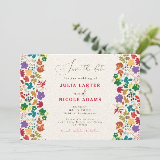 Save The Date Mariage de fleurs de prés pourpre jaune moutarde d (Debout devant)