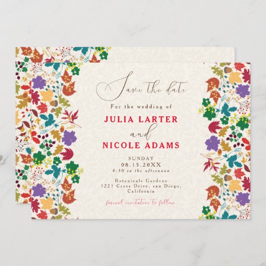 Save The Date Mariage de fleurs de prés pourpre jaune moutarde d (Devant / Derrière)