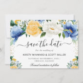 Save The Date Mariage de fleurs d'été bleu et jaune (Devant)