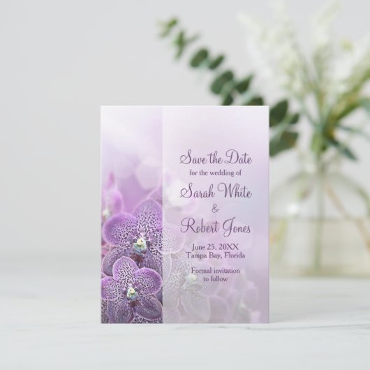 Save The Date Mariage de fleurs d'orchidées violettes Enregistre (Debout devant)