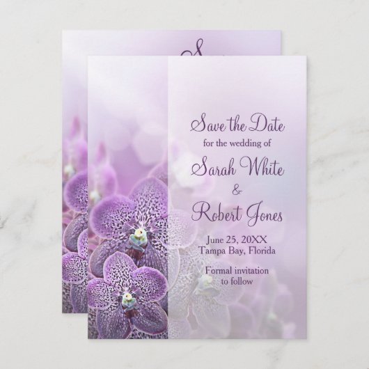 Save The Date Mariage de fleurs d'orchidées violettes Enregistre (Devant / Derrière)