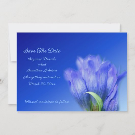 Save The Date Mariage de fleurs Gentien Bleu (Devant)