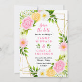 Save The Date Mariage de fleurs rose et jaune (Devant)