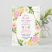 Save The Date Mariage de fleurs rose et jaune (Debout devant)