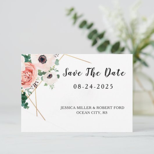 Save The Date Mariage de fleurs roses de corail (Debout devant)