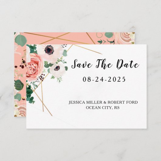 Save The Date Mariage de fleurs roses de corail (Devant / Derrière)