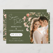 Save The Date Mariage de Fleurs Sauvages Bohème Vert Photo (Devant / Derrière)