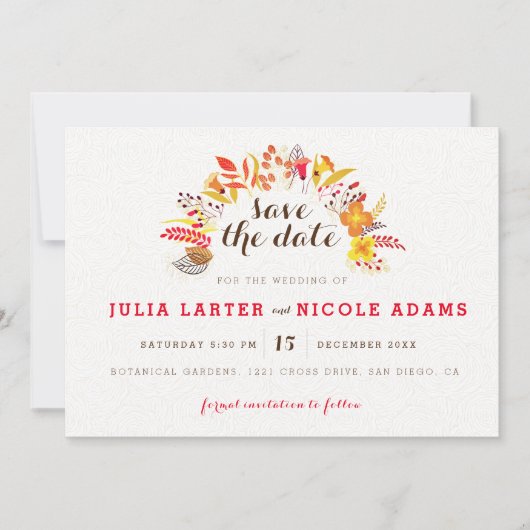 Save The Date Mariage de fleurs sauvages boho orange violet (Devant)