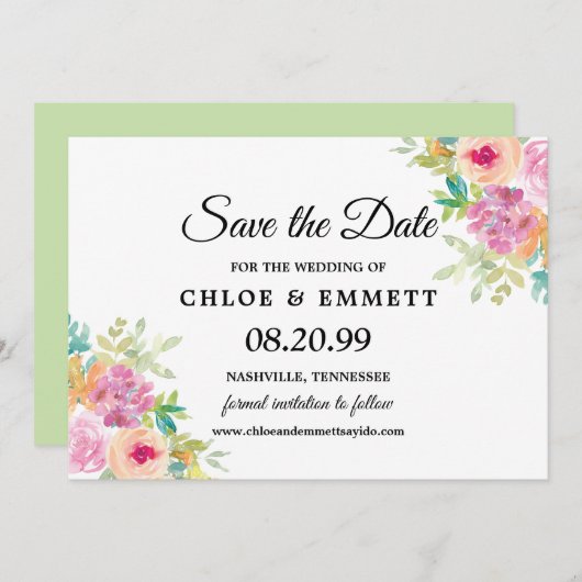 Save The Date Mariage de Fleurs sauvages Boho rustiques Sauvez l (Devant / Derrière)