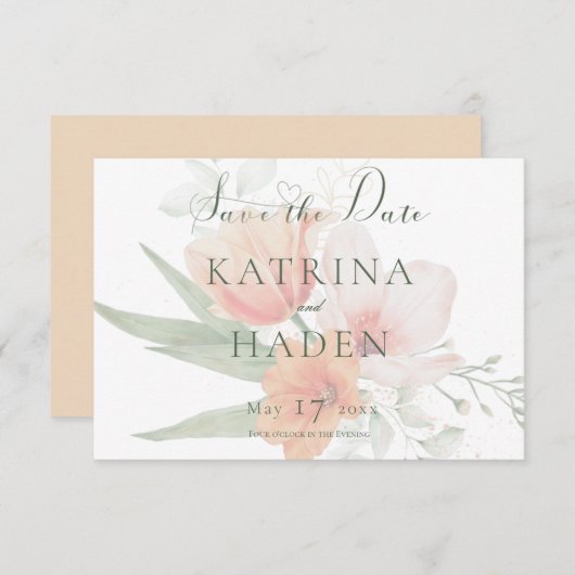 Save The Date Mariage de fleurs vert bracelet & sage (Devant / Derrière)