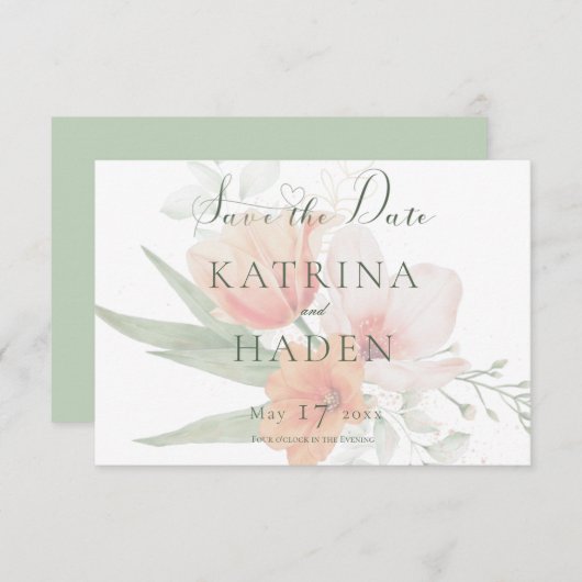 Save The Date Mariage de fleurs vert bracelet & sage (Devant / Derrière)