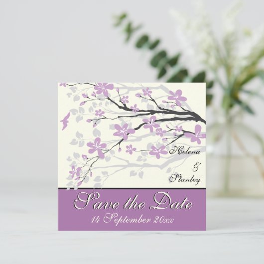 Save The Date Mariage de fleurs violettes modernes Enregistrer l (Debout devant)