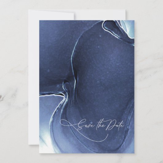 Save The Date Mariage de flux d'encre Enregistrer la date Bleu I (Devant)
