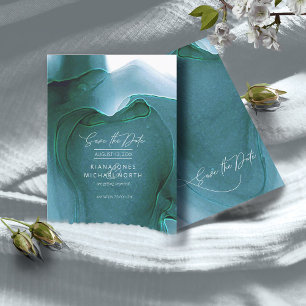 Save The Date Mariage de flux d'encre Enregistrer la date Turquo