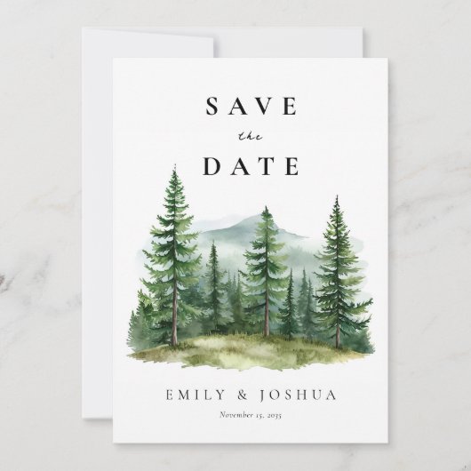 Save The Date Mariage de forêt de pins rustiques (Devant)